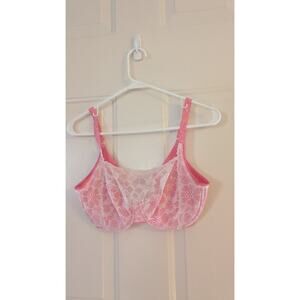 Scarlette by Modern Movement Hot Pink & White Lace Bra, Size 34DD, Coquette